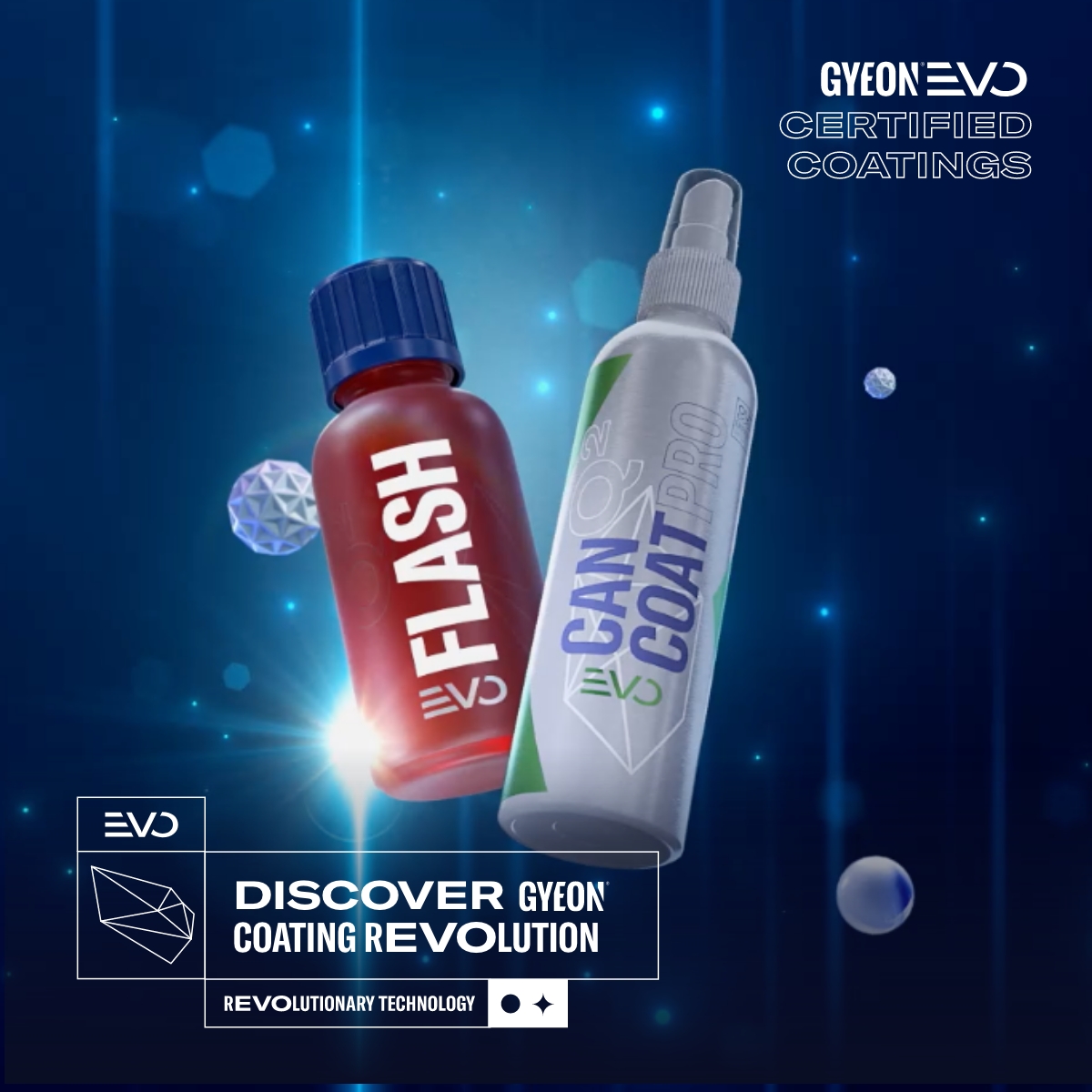 GYEON EVO certified coating products with coating revolution graphic.